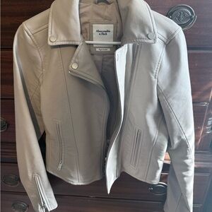 Abercrombie & Fitch Women's Light Taupe Vegan Leather Moto Jacket